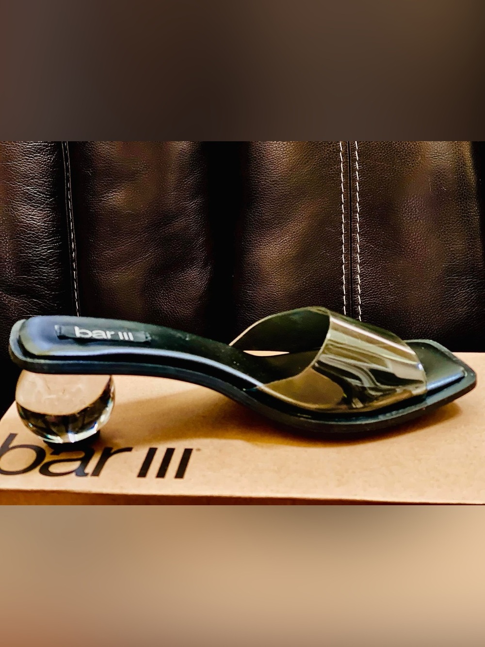 Bar III Clear Patent Slide Sandal with Clear Orb Heel